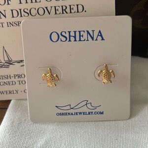 Oshena designer beachwear Gold Turtle Earrings